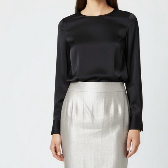 Akris Metallic Sliver A-Line Pencil Silk Skirt